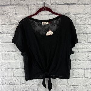 So Black Lace Tie-Front Juniors Top Size Large NWT